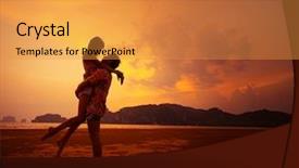  Presentation with tropical beach sunset - Presentation design enhanced with pink love - young couple relaxing background and a gold colored foreground
