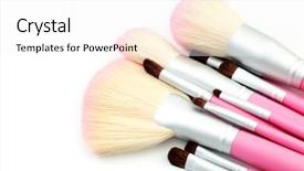  Presentation with pink white - PPT theme enhanced with pink make-up brushes isolated background and a  colored foreground