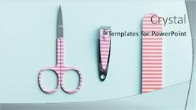  Presentation with manicure - Audience pleasing slide deck consisting of pink-manicure-tools-nail-scissors backdrop and a sky blue colored foreground