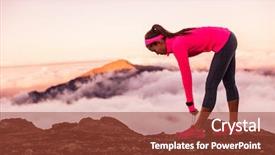  Presentation with running mountains - Colorful presentation design enhanced with trail runner woman tying running backdrop and a tawny brown colored foreground