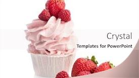  Presentation with muffin - Presentation theme with pink muffin with seasonal fruits isolated on white background colorful cake dessert background and a sky blue colored foreground