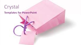  Presentation with paper bag - Slides consisting of pink paper bag with tag lying on white background background and a pink colored foreground