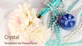  Presentation with pink pearls - PPT layouts featuring pink pearls - wedding bouquet of white dahlias background and a cream colored foreground