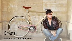  Presentation with gear - Colorful theme enhanced with pink pedals - young man sitting in front backdrop and a mint green colored foreground