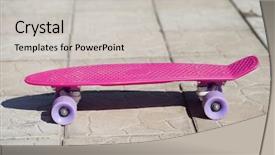  Presentation with outdoors - PPT theme featuring pink penny skateboard summer outdoors background and a  colored foreground