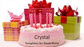  Presentation with white candles - Presentation design featuring pink pie with eight candles background and a lemonade colored foreground