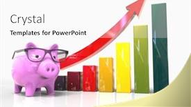  Presentation with financial money market - Presentation theme with pink-piggy-bank-icon background and a  colored foreground