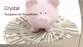  Presentation with piggy bank broken piggybank - Beautiful PPT layouts featuring pink piggy bank on dollars backdrop and a sky blue colored foreground