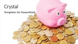  Presentation with pile of pine pellets - Theme having pink piggy bank with pile background and a white colored foreground
