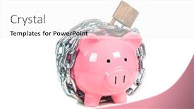  Presentation with pink - PPT theme with pink-piggybank-chained-up background and a white colored foreground
