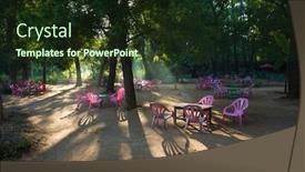  Presentation with pink green - PPT theme featuring pink-plastic-chairs-of-outdoor background and a tawny brown colored foreground