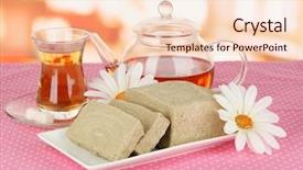  Presentation with halva - Cool new PPT theme with pink polka dots - tasty halva with tea backdrop and a lemonade colored foreground
