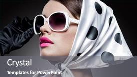  Presentation with retro - Beautiful presentation design featuring pink polka dots - young stylish caucasian woman posing backdrop and a gray colored foreground