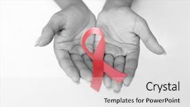 Presentation with pink ribbon hands - PPT theme featuring pink ribbon against breast cancer background and a light gray colored foreground