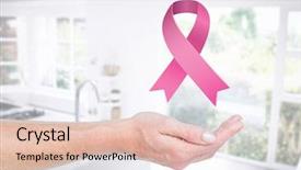  Presentation with pink ribbon breast awareness - Beautiful PPT theme featuring pink ribbon for breast cancer backdrop and a lemonade colored foreground