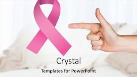  Presentation with pink ribbon breast awareness - Presentation design enhanced with pointing hand with pink ribbon for breast cancer awareness background and a white colored foreground