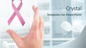  Presentation with pink ribbon breast awareness - Cool new slide set with electrical presentar - open hand with pink ribbon backdrop and a sky blue colored foreground
