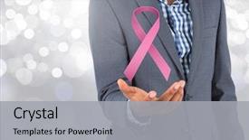  Presentation with pink ribbon breast awareness - Presentation theme enhanced with pink ribbon for breast cancer background and a light gray colored foreground