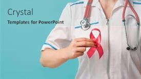  Presentation with pink ribbon breast awareness - Presentation theme featuring pink ribbon for breast cancer awareness support people living with tumor illness background and a light blue colored foreground
