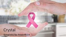  Presentation with pink ribbon hands - PPT theme featuring pink ribbon for breast cancer background and a coral colored foreground
