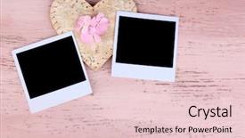  Presentation with old fashioned photo album - Audience pleasing presentation design consisting of pink ribbon memory - blank old photos and decorative backdrop and a  colored foreground