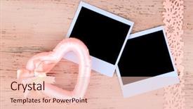  Presentation with blank album frames old - Beautiful PPT theme featuring pink ribbon memory - blank old photos and decorative backdrop and a lemonade colored foreground