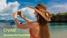  Presentation with cheerful - Audience pleasing presentation theme consisting of pink ribbon memory - cheerful young woman taking pictures backdrop and a tawny brown colored foreground