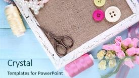  Presentation with scrapbooking - Slides featuring pink ribbon memory - scrapbooking craft materials and wooden background and a  colored foreground