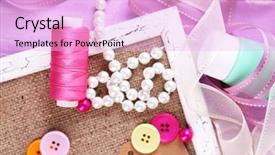  Presentation with scrapbooking - Presentation theme with pink ribbon memory - scrapbooking craft materials and wooden background and a  colored foreground