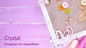  Presentation with scrapbooking - Colorful presentation theme enhanced with pink ribbon memory - scrapbooking craft materials and wooden backdrop and a  colored foreground