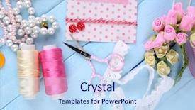  Presentation with scrapbooking - Audience pleasing presentation theme consisting of pink ribbon memory - scrapbooking craft materials on color backdrop and a  colored foreground