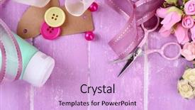  Presentation with scrapbooking - PPT theme featuring pink ribbon memory - scrapbooking craft materials on color background and a  colored foreground