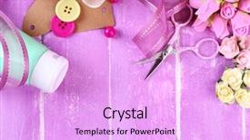  Presentation with scrapbooking - Audience pleasing presentation theme consisting of pink ribbon memory - scrapbooking craft materials on color backdrop and a  colored foreground