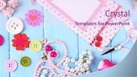  Presentation with scrapbooking - PPT theme enhanced with pink ribbon memory - scrapbooking craft materials on color background and a pink colored foreground