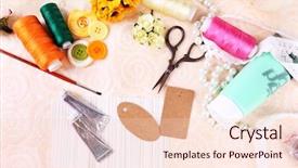  Presentation with scrapbooking - Colorful theme enhanced with pink ribbon memory - scrapbooking craft materials on light backdrop and a  colored foreground