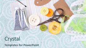  Presentation with scrapbooking - Beautiful theme featuring pink ribbon memory - scrapbooking craft materials on light backdrop and a sky blue colored foreground