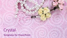  Presentation with scrapbooking - PPT theme featuring pink ribbon memory - scrapbooking craft materials on light background and a  colored foreground