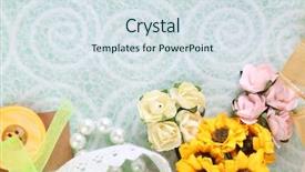  Presentation with scrapbooking - Cool new PPT theme with pink ribbon memory - scrapbooking craft materials on light backdrop and a  colored foreground