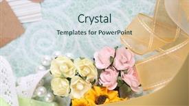  Presentation with scrapbooking - Cool new presentation theme with pink ribbon memory - scrapbooking craft materials on light backdrop and a sky blue colored foreground