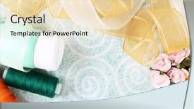  Presentation with scrapbooking - PPT theme consisting of pink ribbon memory - scrapbooking craft materials on light background and a  colored foreground