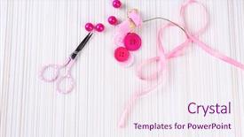  Presentation with scrapbooking - Slide set consisting of pink ribbon memory - scrapbooking craft materials on light background and a sky blue colored foreground