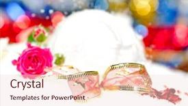  Presentation with pink rose - Colorful theme enhanced with christmas decorations over snow backdrop and a lemonade colored foreground