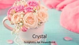  Presentation with pink roses - Cool new PPT layouts with pink roses in a teacup backdrop and a light blue colored foreground