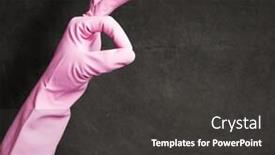  Presentation with rubber gloves - Cool new slides with pink rubber gloves gesturing a rabbit against a grunge background backdrop and a dark gray colored foreground