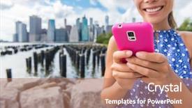  Presentation with sms - Slide deck featuring pink smartphone for online social background and a coral colored foreground