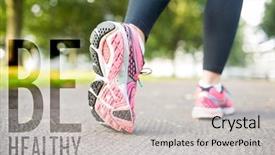  Presentation with sneakers - PPT theme consisting of pink sneakers against be health background and a light gray colored foreground