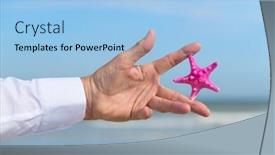  Presentation with business pink - Beautiful PPT theme featuring pink-starf-ish-in-hand backdrop and a light blue colored foreground