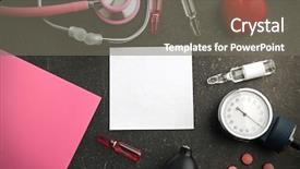  Presentation with medicines - PPT layouts featuring pink stethoscope medicines sphygmomanometer notebook and red heart on dark background background and a gray colored foreground