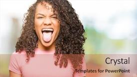  Presentation with real woman hair texture human - Beautiful PPT theme featuring pink t-shirt sticking tongue backdrop and a red colored foreground