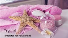  Presentation with table salt - Beautiful PPT layouts featuring pink towel with salt and starfish on bathroom table backdrop and a soft green colored foreground